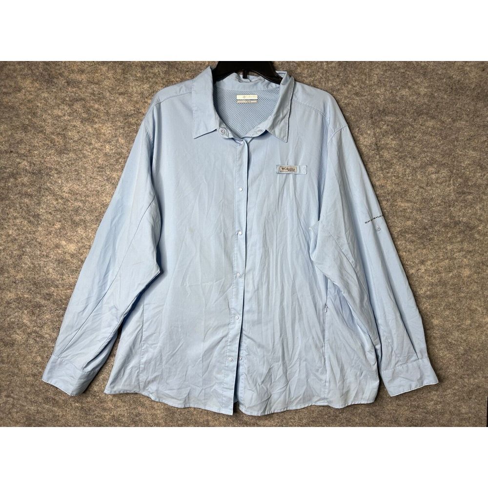 Columbia PFG Button Down Shirt Mens 3 XL Blue Omni Shade Fishing Snap Vented